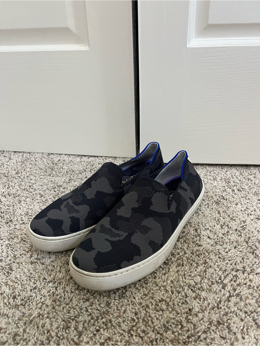 Rothy’s Black Camo Slip Ons 8.5